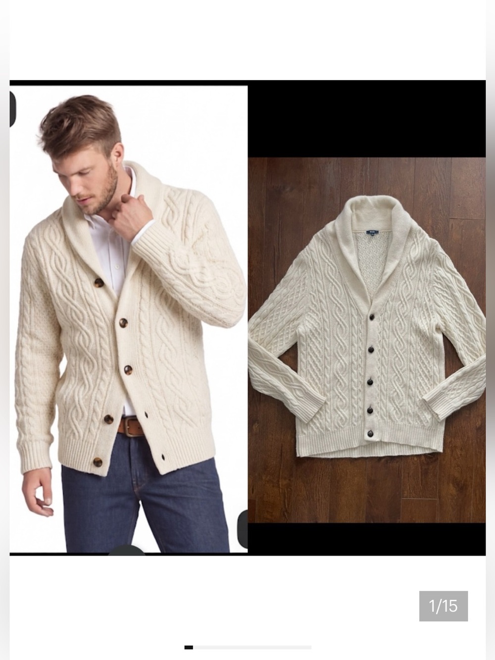 Canadian Brand Benson Men’s Cable Knit Aplaca Wool Cardigan Sweater. XL.